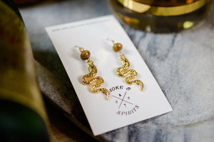 Top Shelf Bourbon Barrel & Gold Snake Earrings