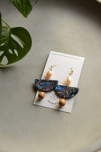 Pearl, Bourbon Barrel & Blue Abalone Acrylic Earrings